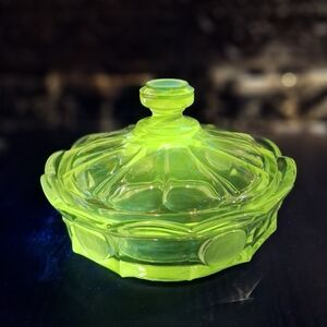 Fostoria Coin Candy Dish, UV365nm Glow, Vintage Glass Trinket Dish, Butter Bowl